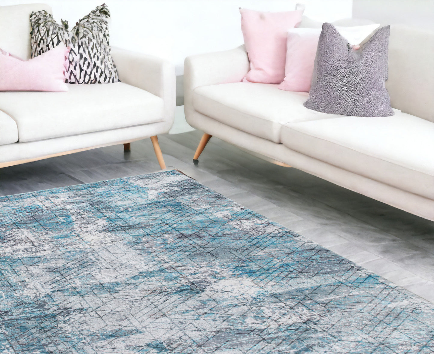 6' X 9' Blue Gray Abstract Cuboid Modern Area Rug