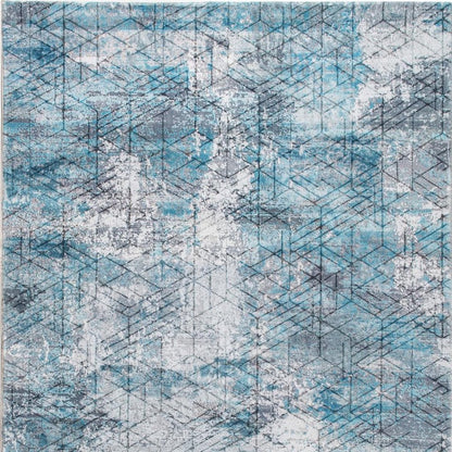 6' X 9' Blue Gray Abstract Cuboid Modern Area Rug