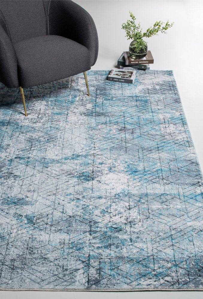 6' X 9' Blue Gray Abstract Cuboid Modern Area Rug