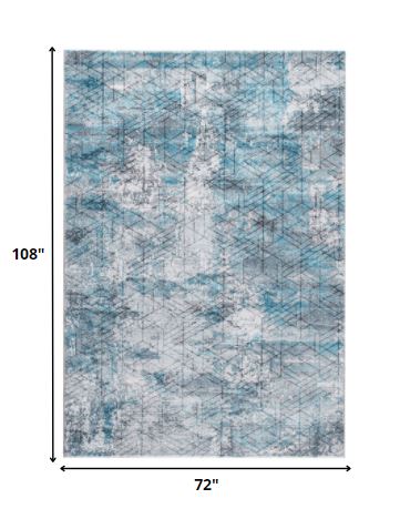 6' X 9' Blue Gray Abstract Cuboid Modern Area Rug