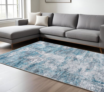 8' X 10' Blue Gray Abstract Cuboid Modern Area Rug