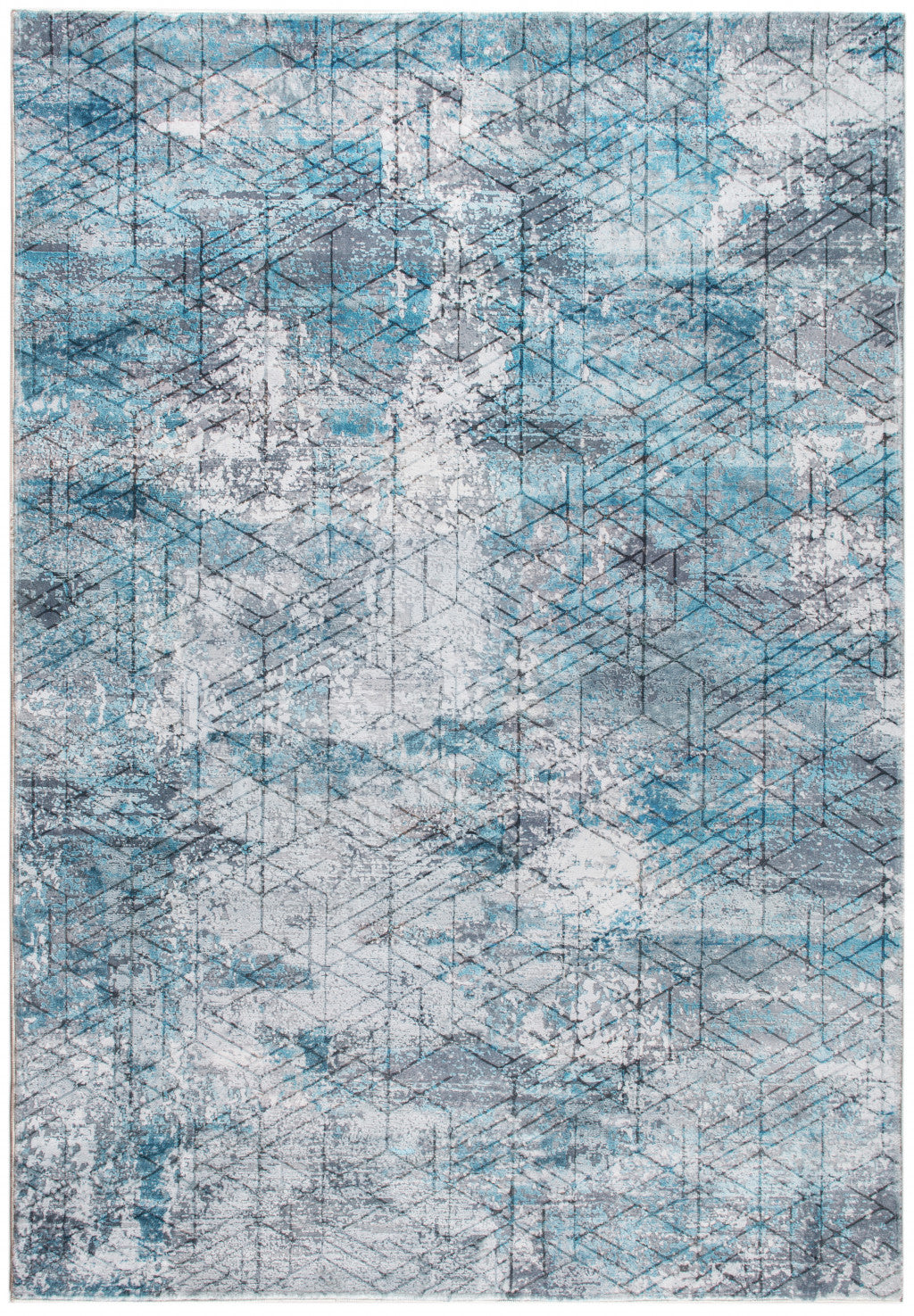 8’ x 10’ Blue Gray Abstract Cuboid Modern Area Rug