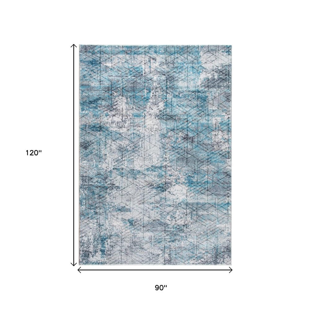 8' X 10' Blue Gray Abstract Cuboid Modern Area Rug