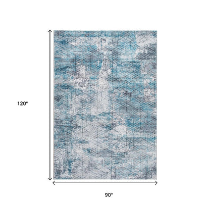 8' X 10' Blue Gray Abstract Cuboid Modern Area Rug