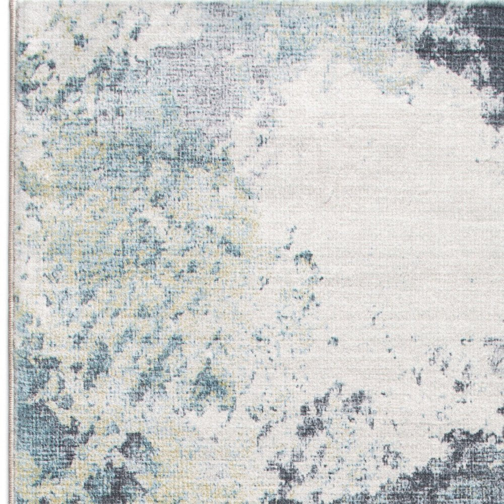 8' Blue And Ivory Abstract Runner Rug
