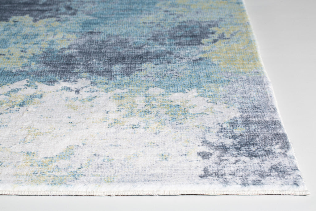 8' Runner Blue and Ivory Abstract Runner Rug