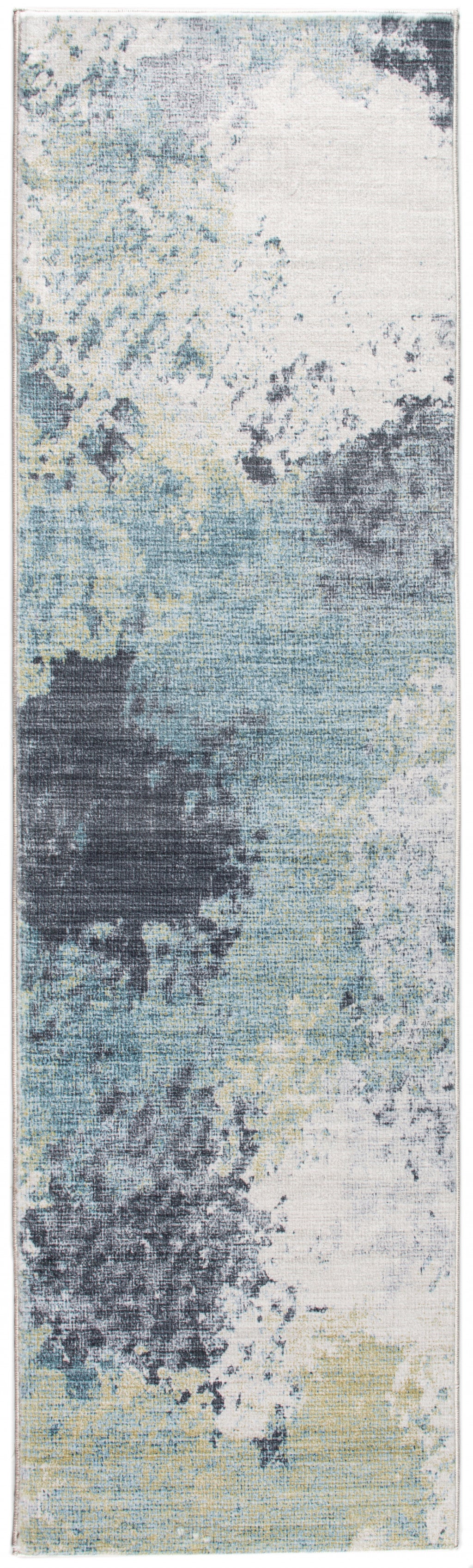 8' Runner Blue and Ivory Abstract Runner Rug