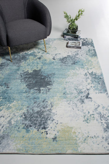 8' Blue And Ivory Abstract Runner Rug