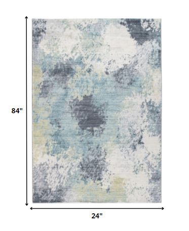 8' Runner Blue and Ivory Abstract Runner Rug