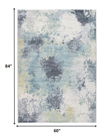 5' X 8' Blue and Ivory Abstract Area Rug