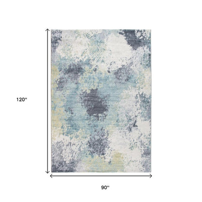 8' X 10' Blue and Ivory Abstract Area Rug