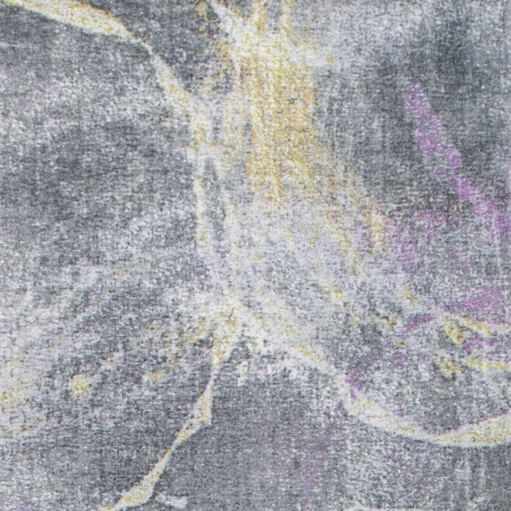 8' Gray Yellow And Purple Abstract Runner Rug