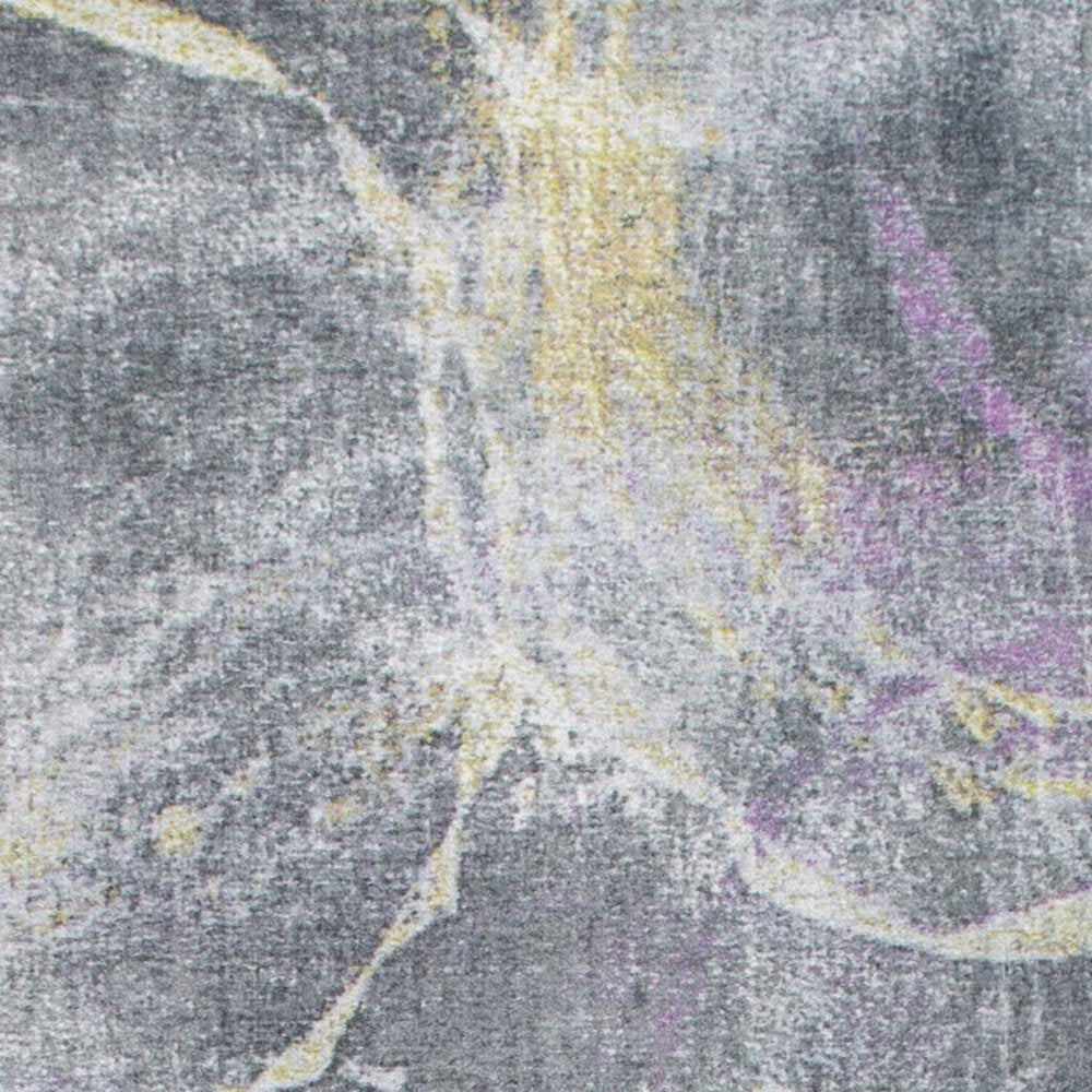 8' Gray Yellow And Purple Abstract Runner Rug