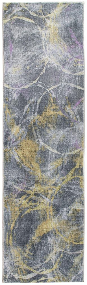 8' Gray Yellow And Purple Abstract Runner Rug