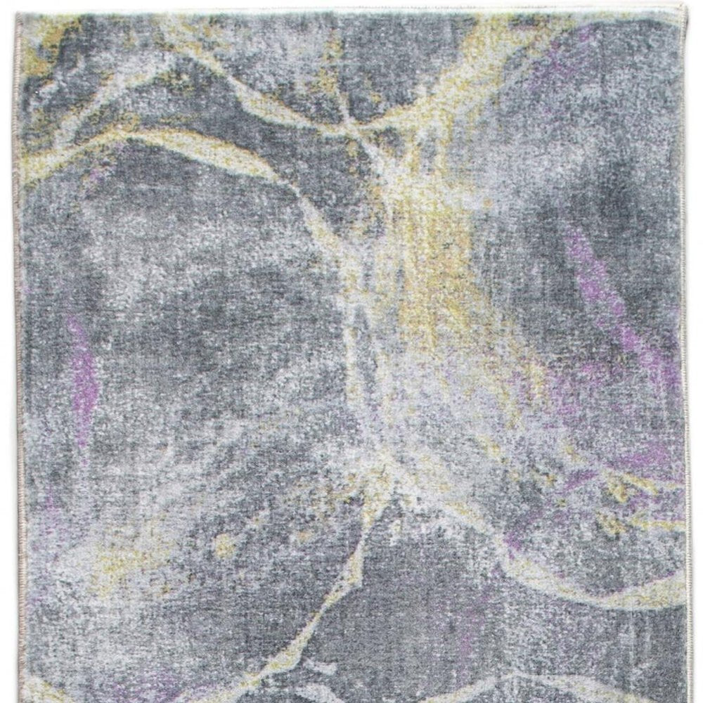 8' Gray Yellow And Purple Abstract Runner Rug