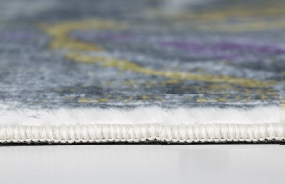 8' Gray Yellow And Purple Abstract Runner Rug