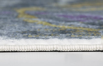 8' Gray Yellow And Purple Abstract Runner Rug