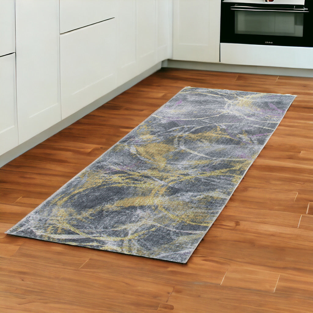 8' Runner Gray Abstract Runner Rug