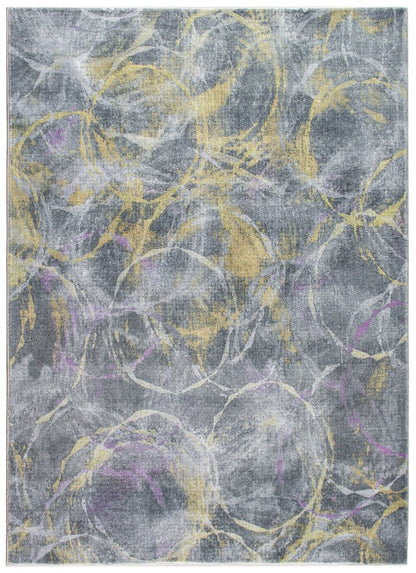 5' X 8' Gray Yellow And Purple Abstract Area Rug