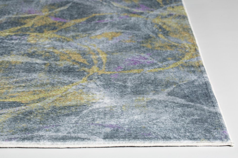 5' X 8' Gray Yellow And Purple Abstract Area Rug
