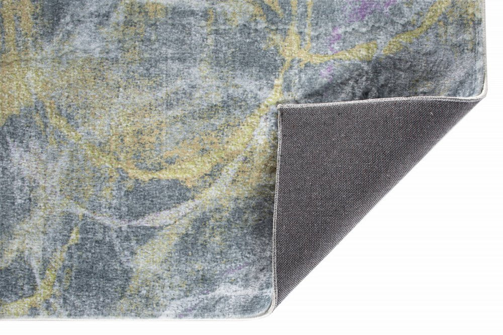 5' X 8' Gray Yellow And Purple Abstract Area Rug