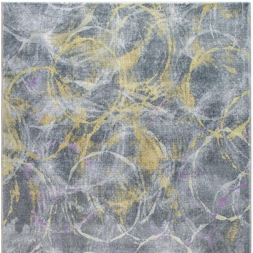 5' X 8' Gray Yellow And Purple Abstract Area Rug