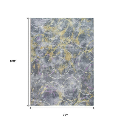 6' X 9' Gray Yellow And Purple Abstract Area Rug