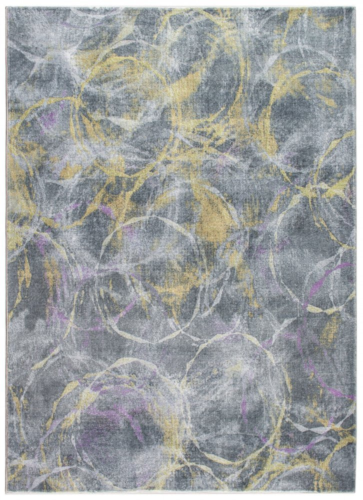 8' X 10' Gray Yellow And Purple Abstract Area Rug