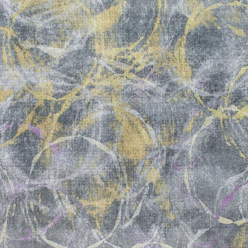 8' X 10' Gray Yellow And Purple Abstract Area Rug