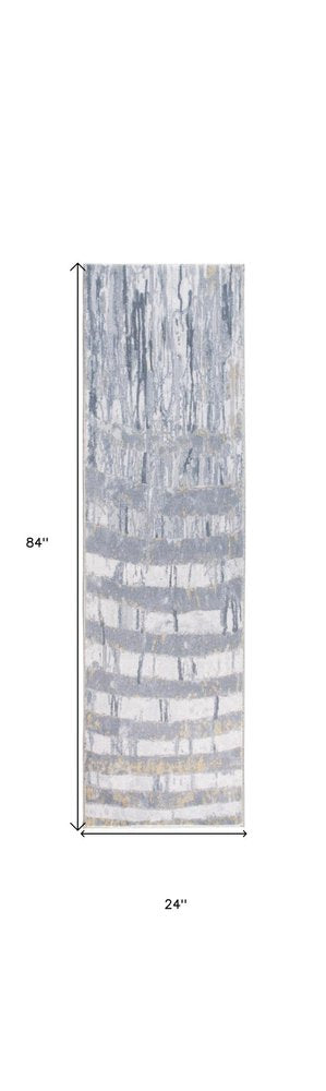 8' Gray And Ivory Abstract Runner Rug