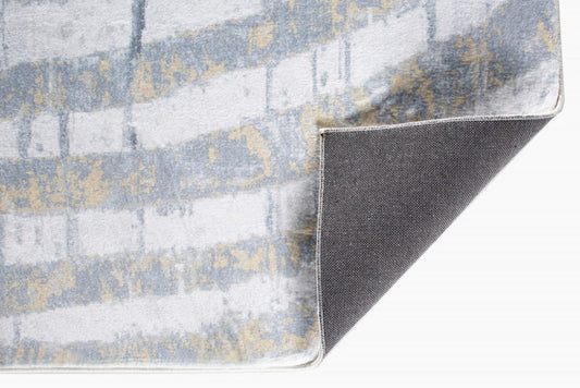 8' Gray And Ivory Abstract Runner Rug