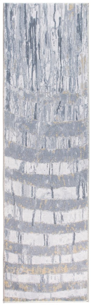 8' Gray And Ivory Abstract Runner Rug