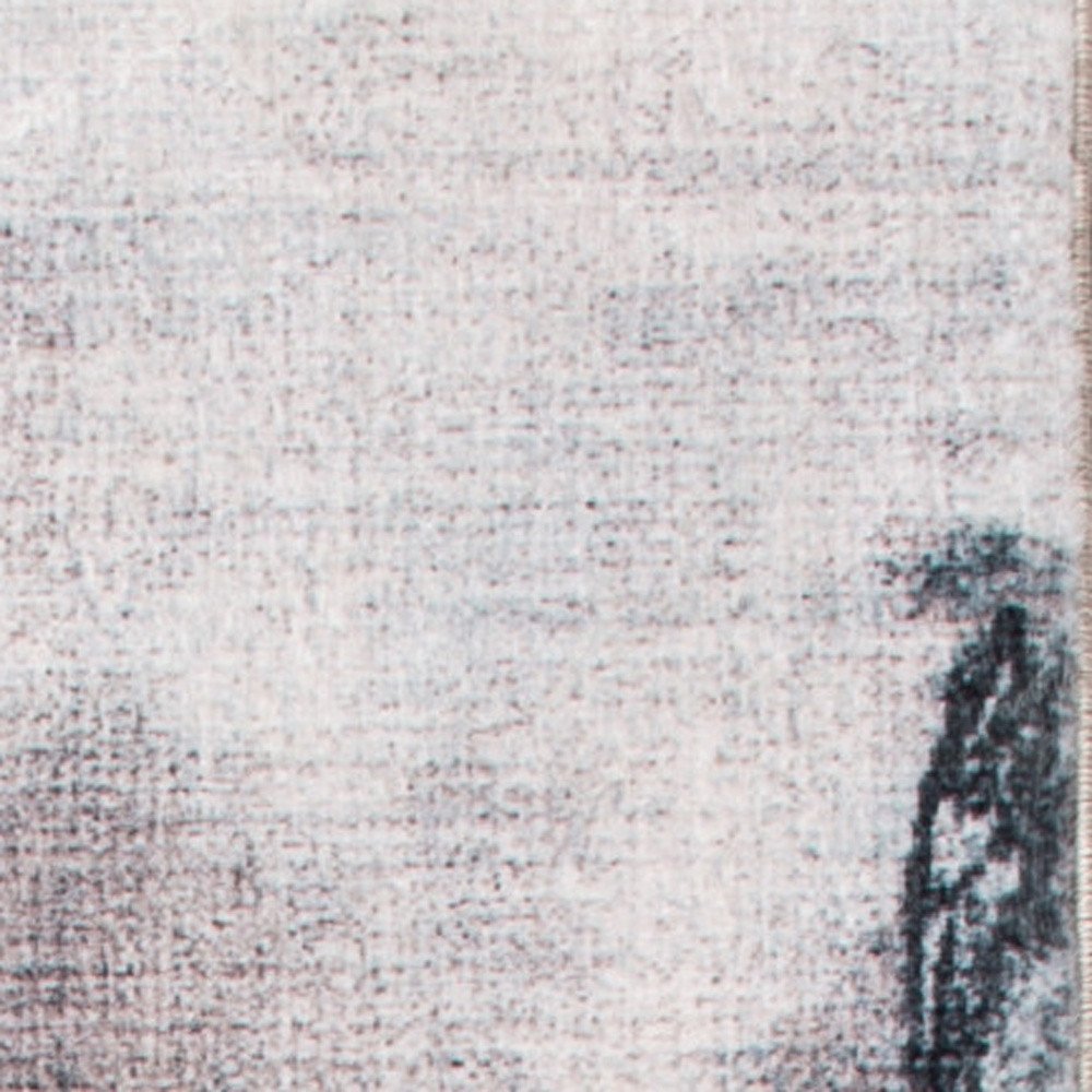 8' Sand Ivory And Black Abstract Runner Rug