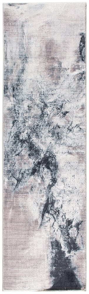 8' Sand Ivory And Black Abstract Runner Rug
