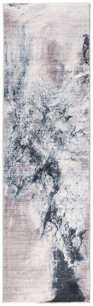 8' Sand Ivory And Black Abstract Runner Rug