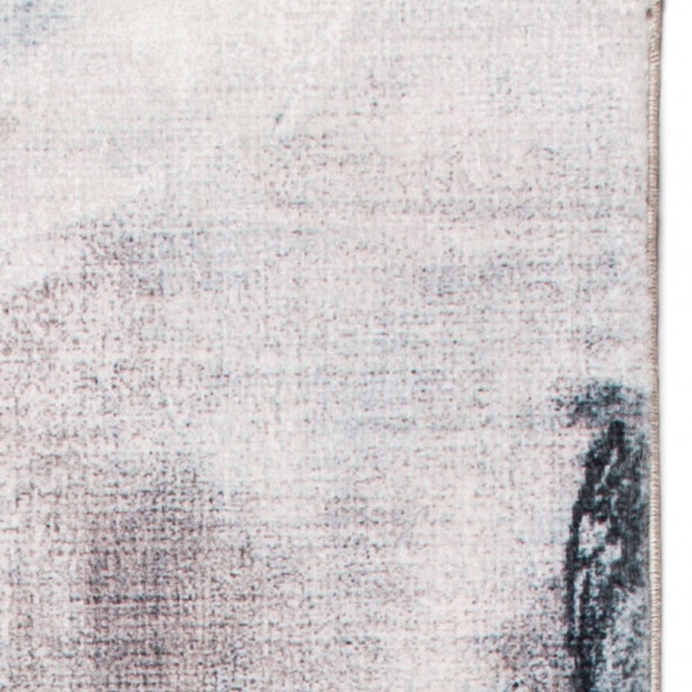 8' Sand Ivory And Black Abstract Runner Rug