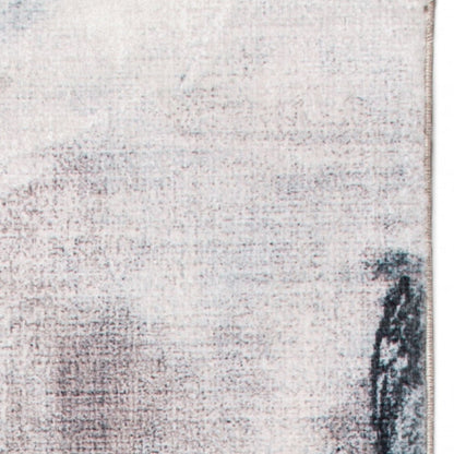 8' Sand Ivory And Black Abstract Runner Rug