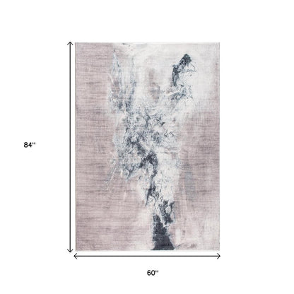 5' X 8' Sand Ivory And Black Abstract Area Rug