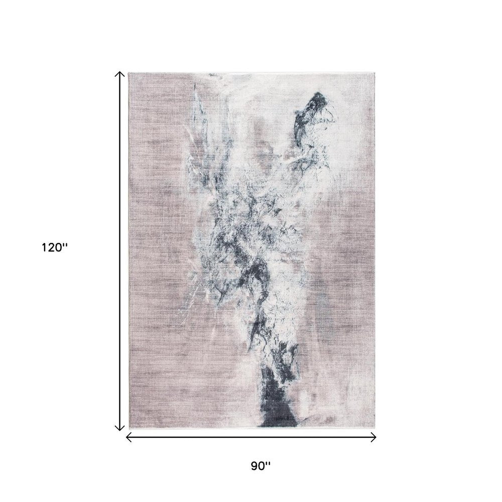 8' X 10' Sand Ivory And Black Abstract Area Rug