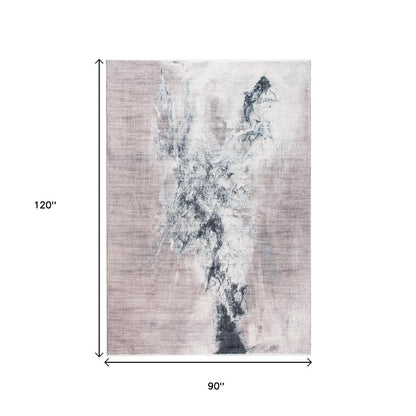 8' X 10' Sand Ivory And Black Abstract Area Rug