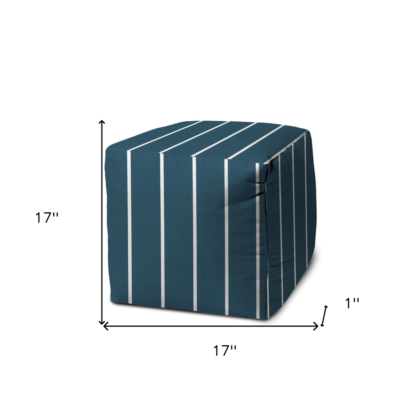 17" Blue Cube Striped Indoor Outdoor Pouf Cover