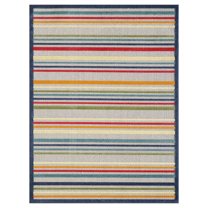 2' X 4' Ivory And Blue Indoor Outdoor Area Rug