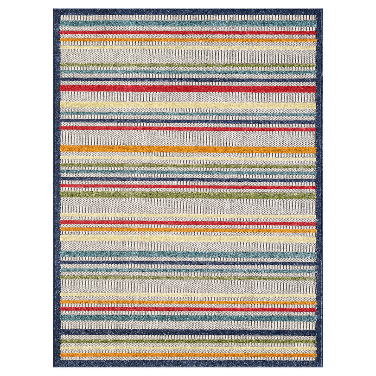 5' X 7' Ivory And Blue Striped Stain Resistant Indoor Outdoor Area Rug