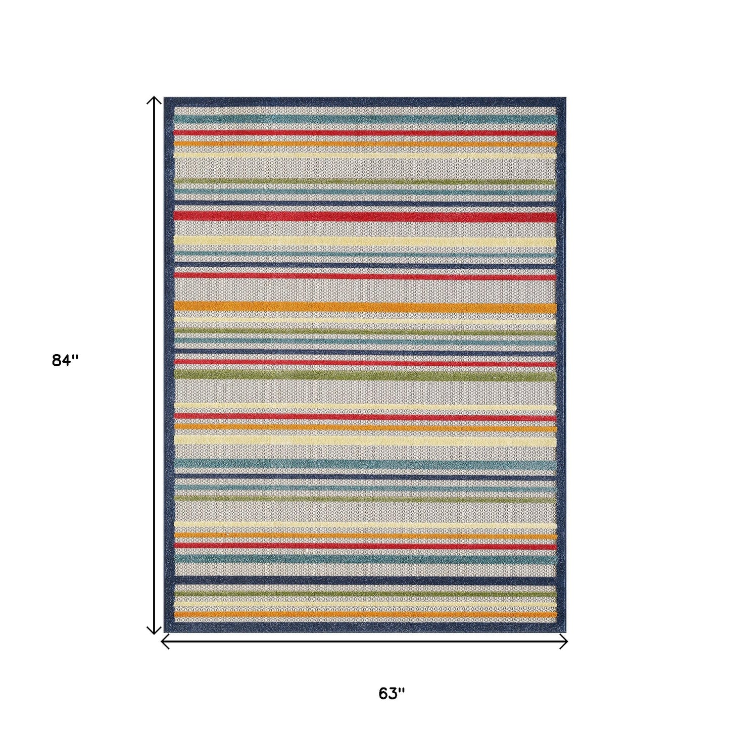 5' X 7' Ivory And Blue Striped Stain Resistant Indoor Outdoor Area Rug