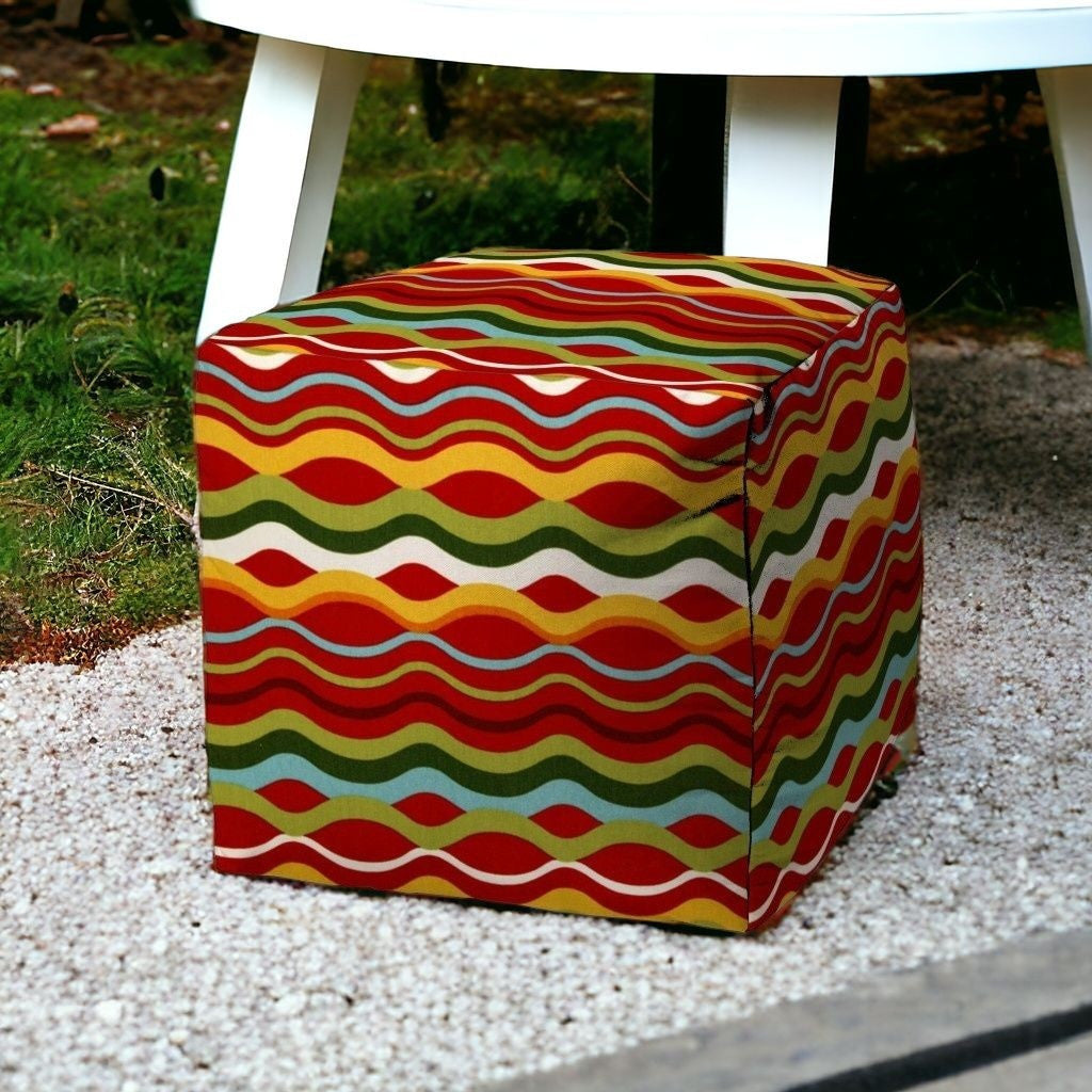 17" Red Polyester Cube Indoor Outdoor Pouf Cover