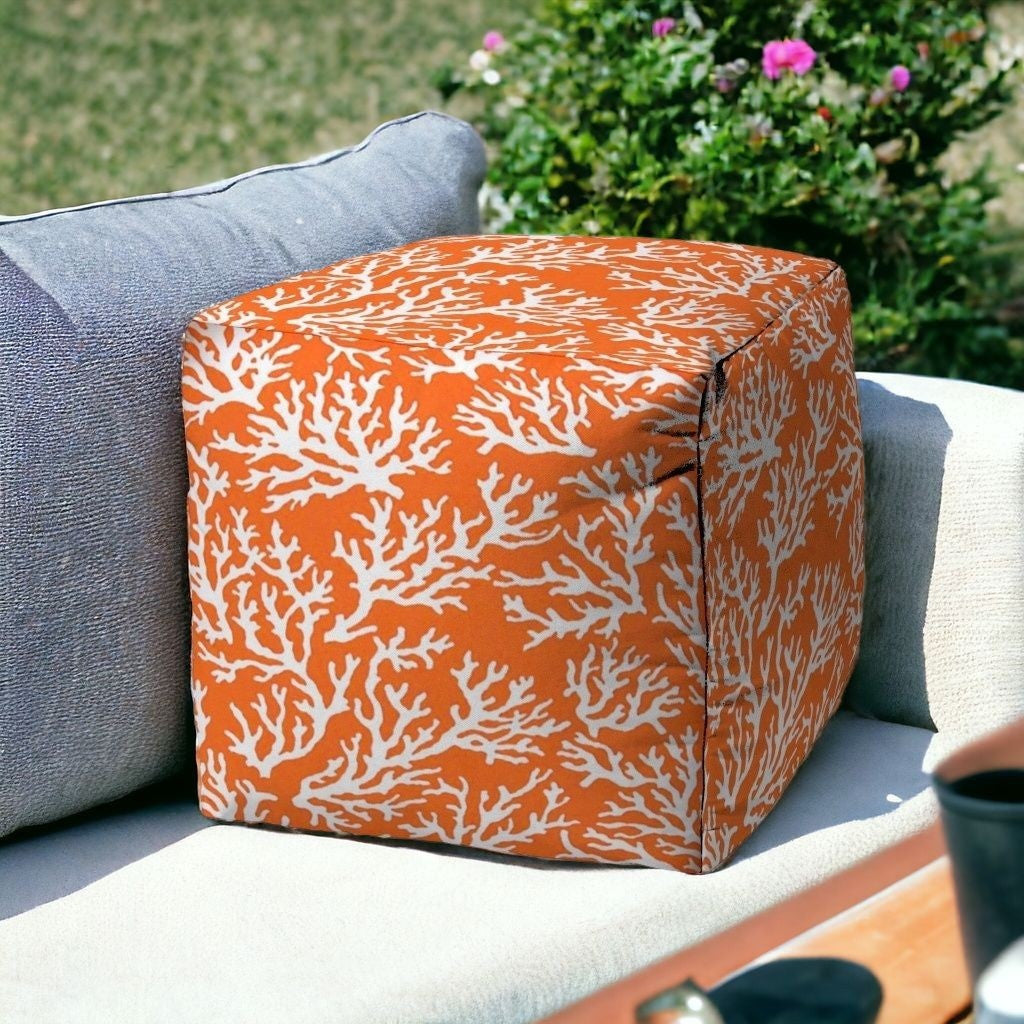 17" Orange Cube Indoor Outdoor Pouf Cover