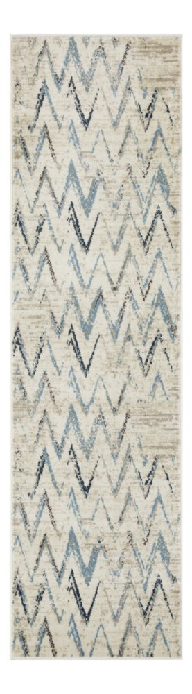 8' Ivory And Blue Chevron Runner Rug