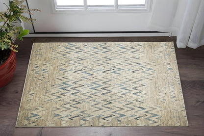 3' X 5' Ivory And Blue Chevron Area Rug