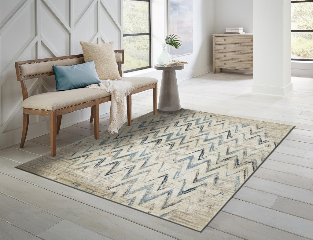 5' x 8' Ivory Chevron Area Rug