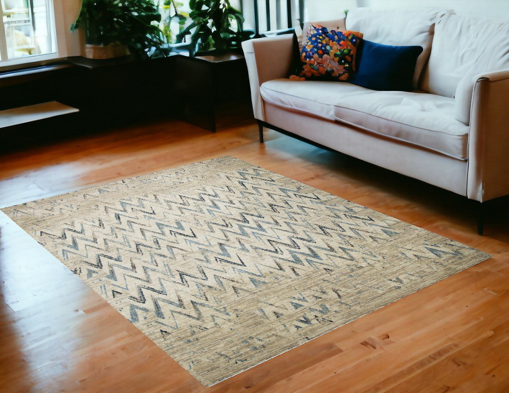 5' X 8' Ivory Chevron Area Rug